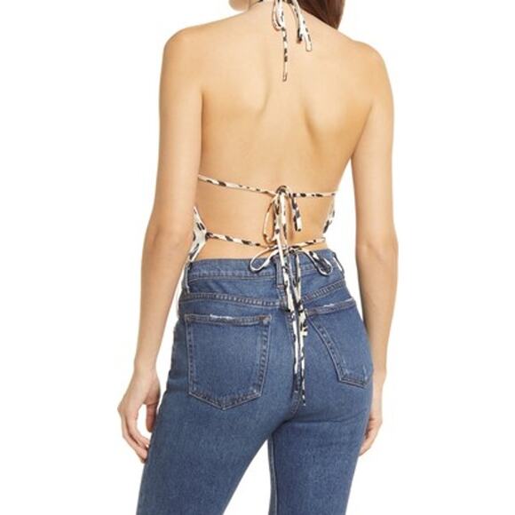 NWT Reformation Wade Silk Leopard Print Open Back Halter Top Medium Cream Black - Picture 4 of 11